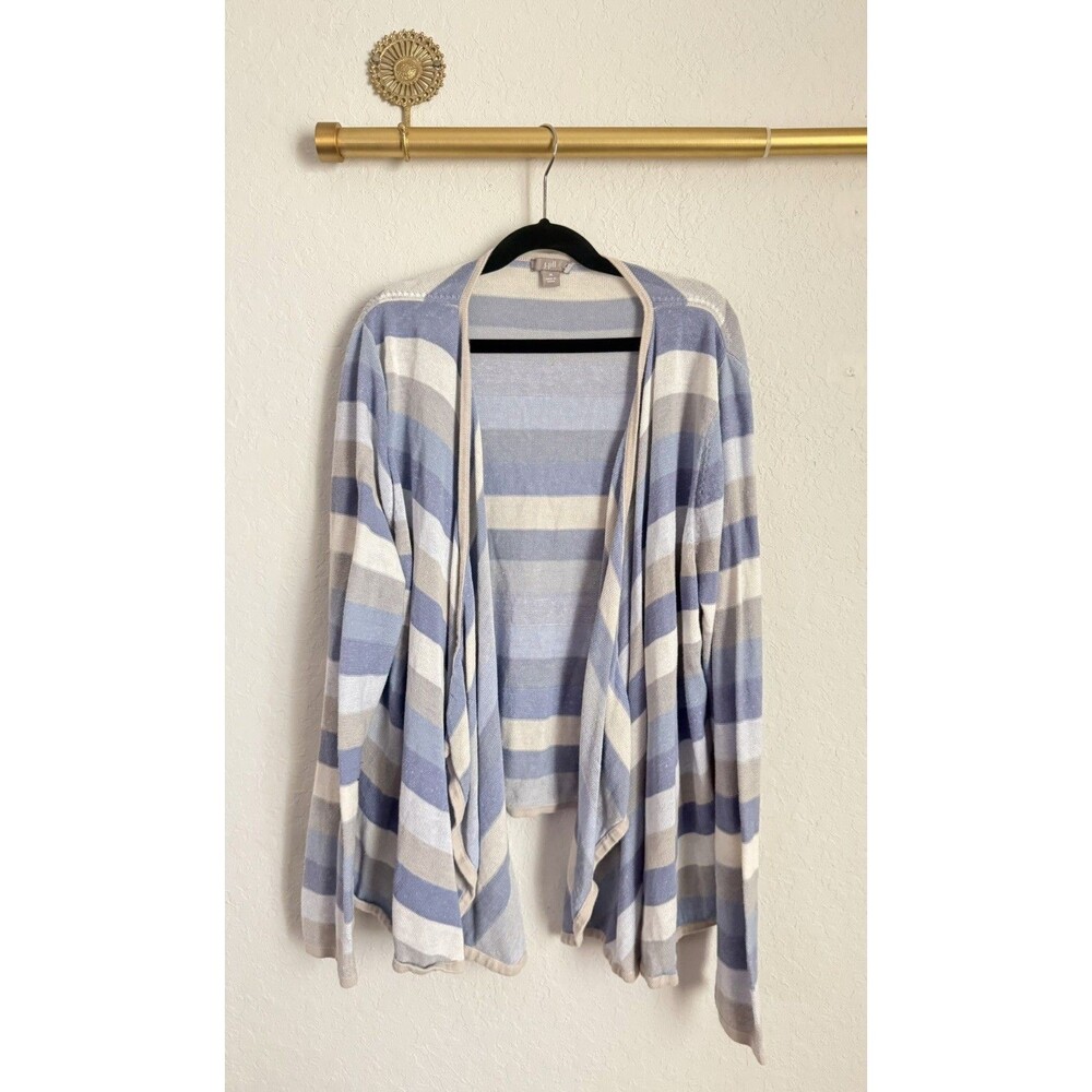 J. Jill Women’s XL Blue White Striped Knit Open Front Cardigan Sweater